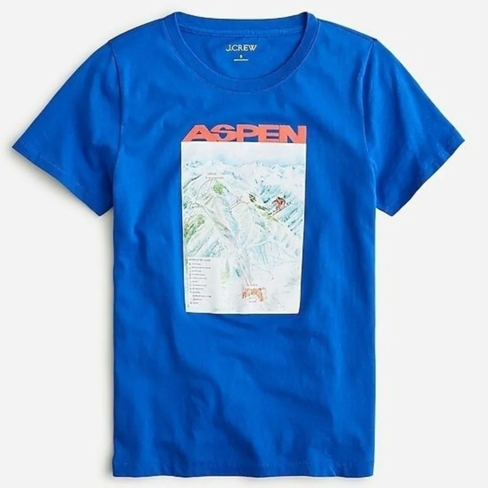 J. Crew Aspen Broken in Jersey Graphic T-Shirt Regal Blue Womens XS‎ Cotton NWT